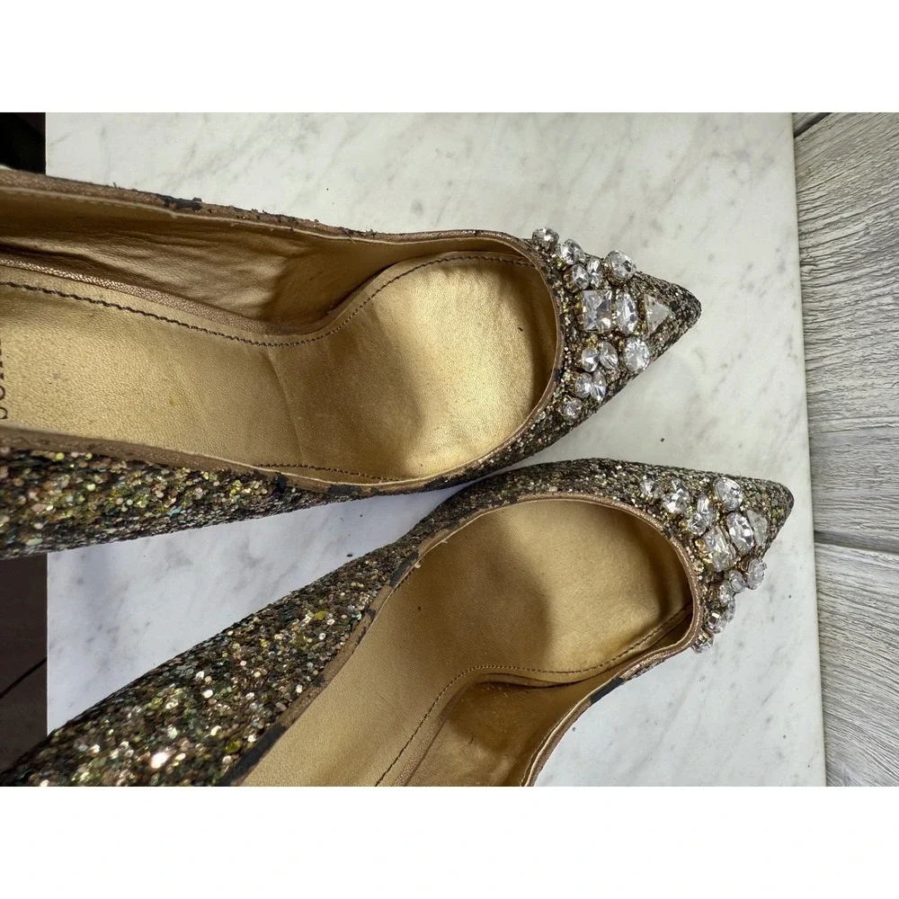 Belle Badgley Mischka Womens Gold Glitter Crystal Embellished Pumps Heels 8.5